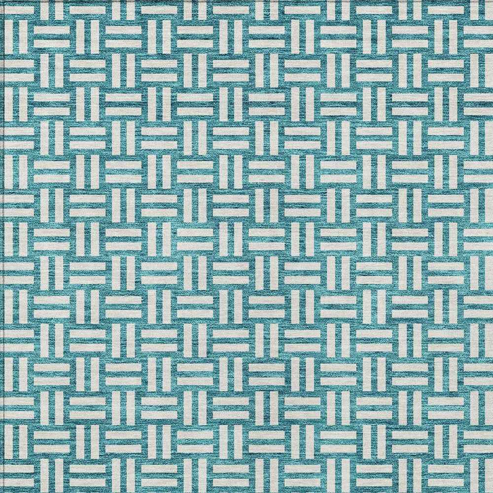 8' X 10' Teal Blue And Gray Geometric Washable Indoor Outdoor Area Rug