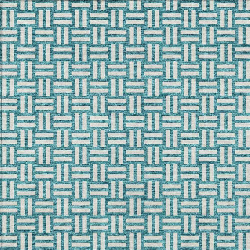 8' X 10' Teal Blue And Gray Geometric Washable Indoor Outdoor Area Rug