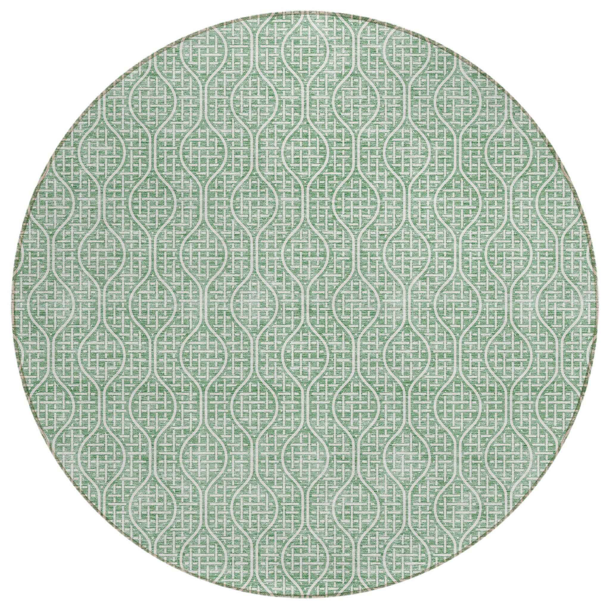 8' Sage And Gray Round Geometric Washable Indoor Outdoor Area Rug