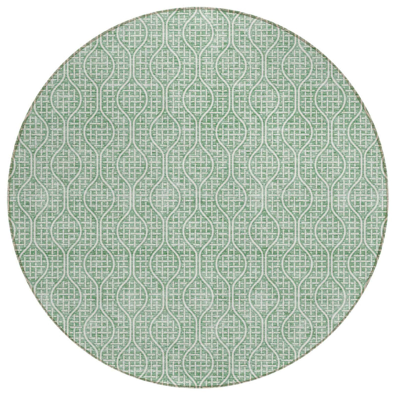 8' Sage And Gray Round Geometric Washable Indoor Outdoor Area Rug