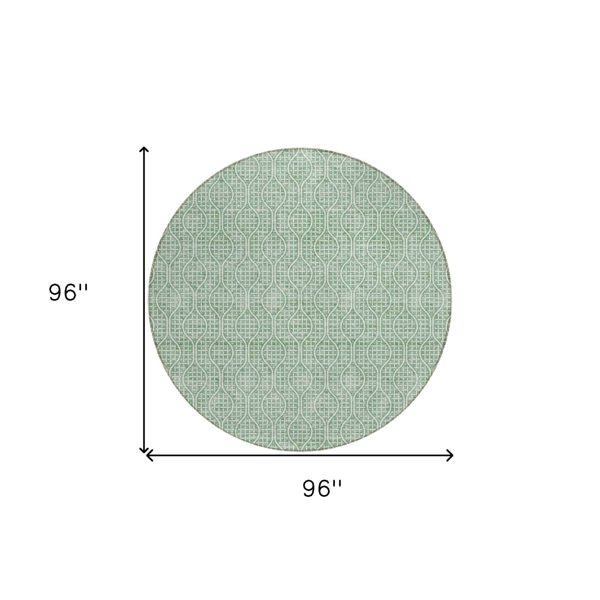 8' Sage And Gray Round Geometric Washable Indoor Outdoor Area Rug