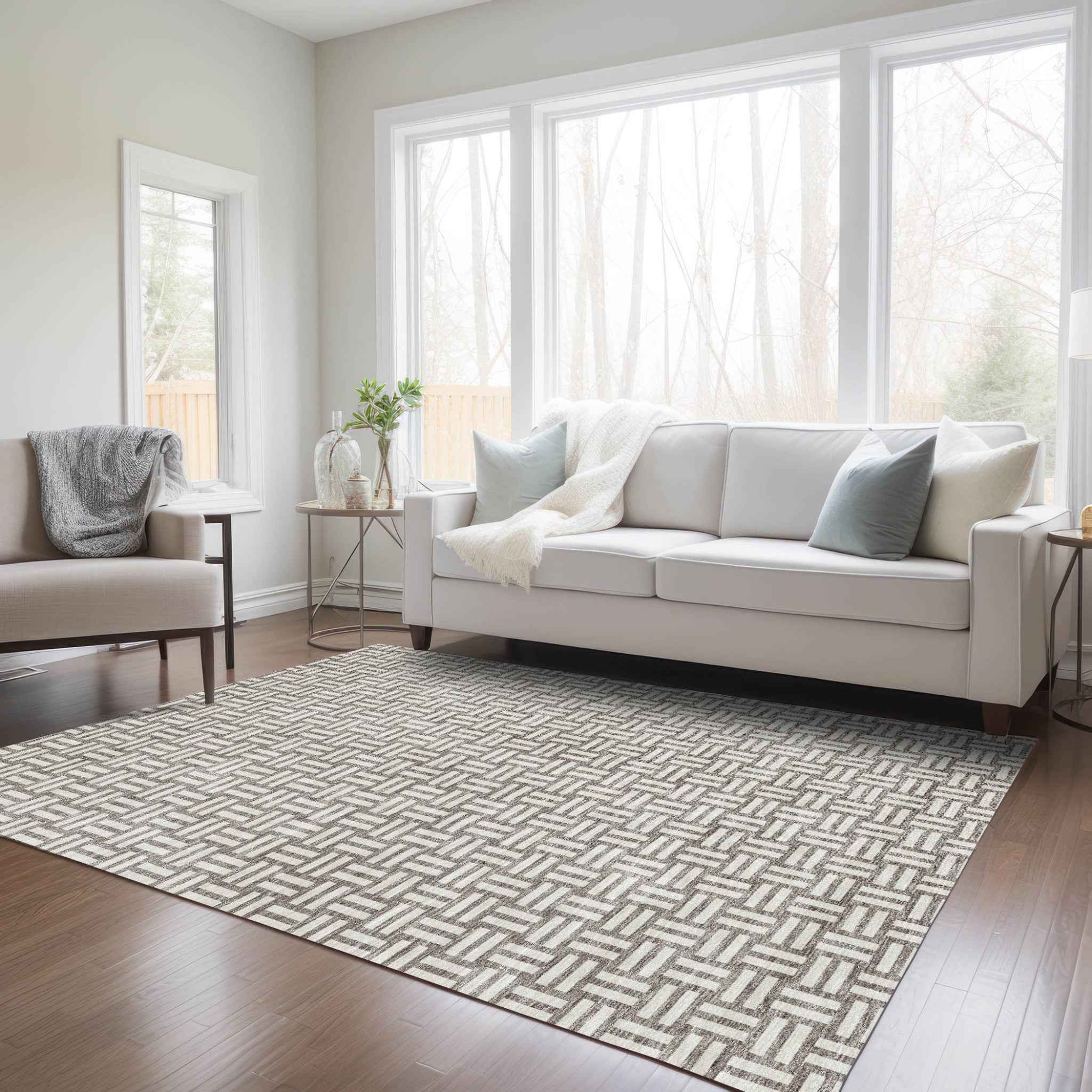 3' X 5' Taupe And Gray Geometric Washable Indoor Outdoor Area Rug