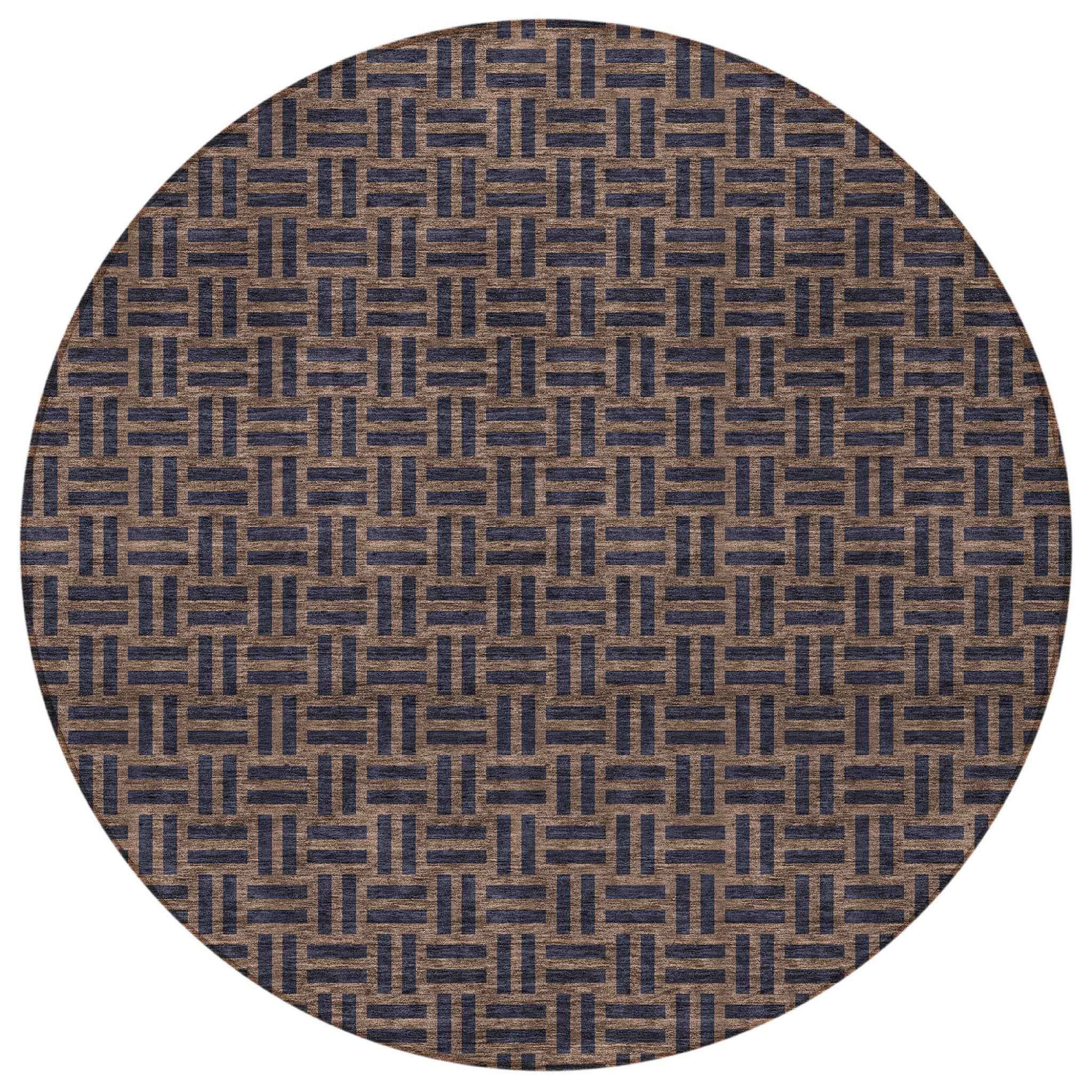 8' Chocolate And Black Round Geometric Washable Indoor Outdoor Area Rug