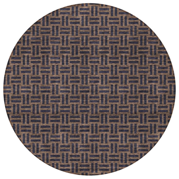 8' Chocolate And Black Round Geometric Washable Indoor Outdoor Area Rug
