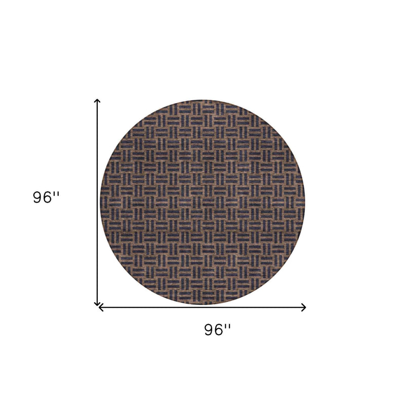8' Chocolate And Black Round Geometric Washable Indoor Outdoor Area Rug