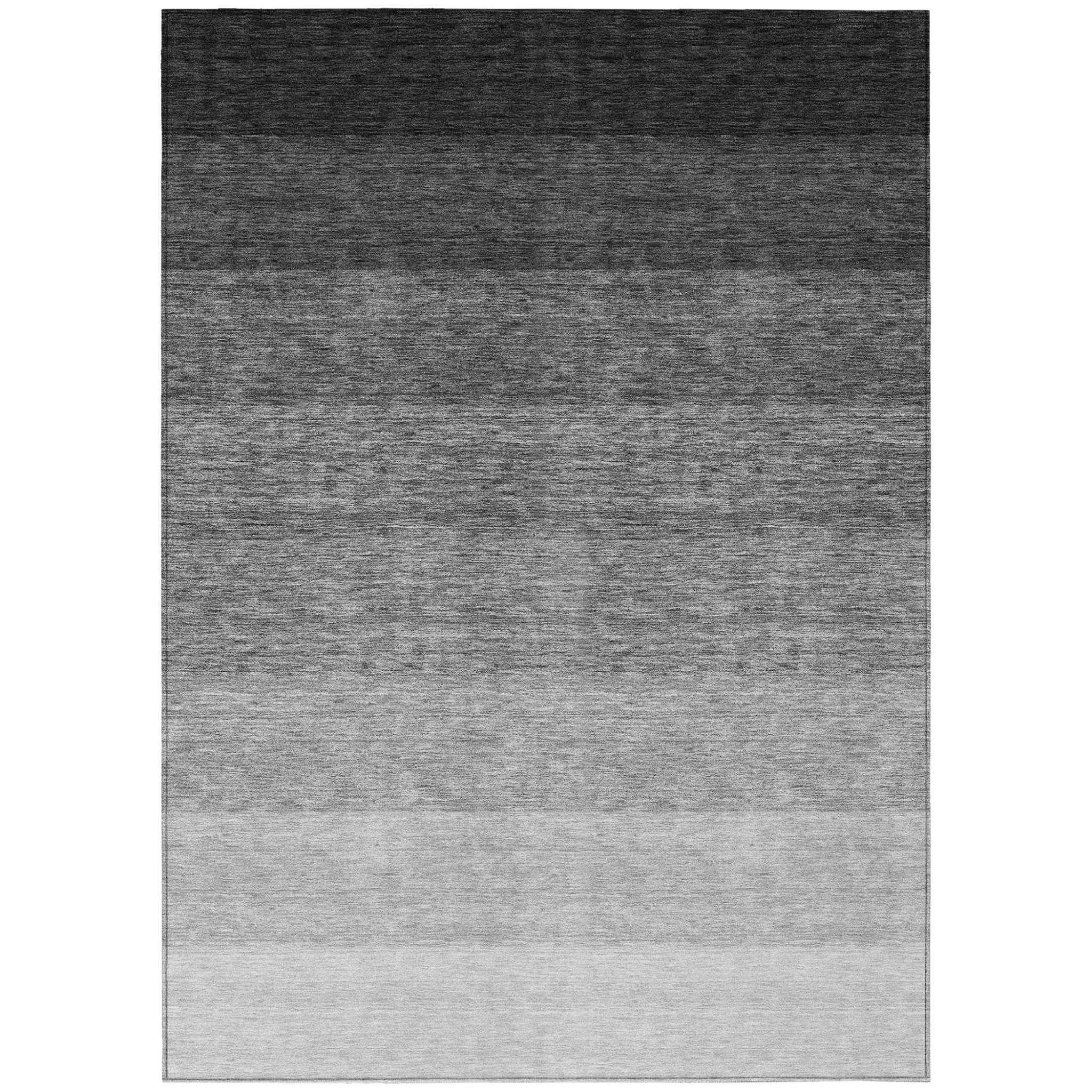 8' X 10' Black And Ivory Ombre Washable Indoor Outdoor Area Rug