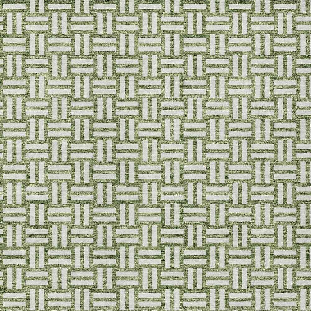 8' X 10' Green And Ivory Geometric Washable Indoor Outdoor Area Rug