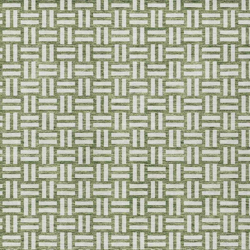 8' X 10' Green And Ivory Geometric Washable Indoor Outdoor Area Rug