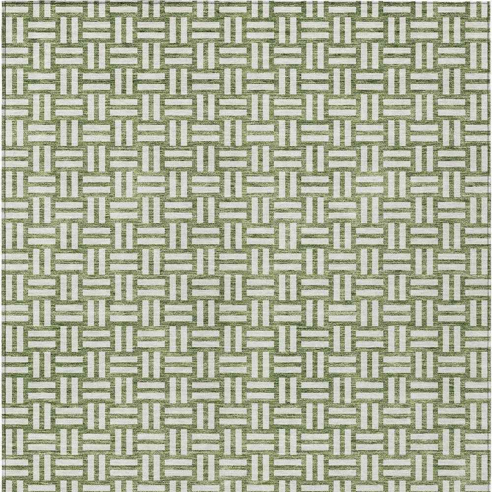 8' X 10' Green And Ivory Geometric Washable Indoor Outdoor Area Rug