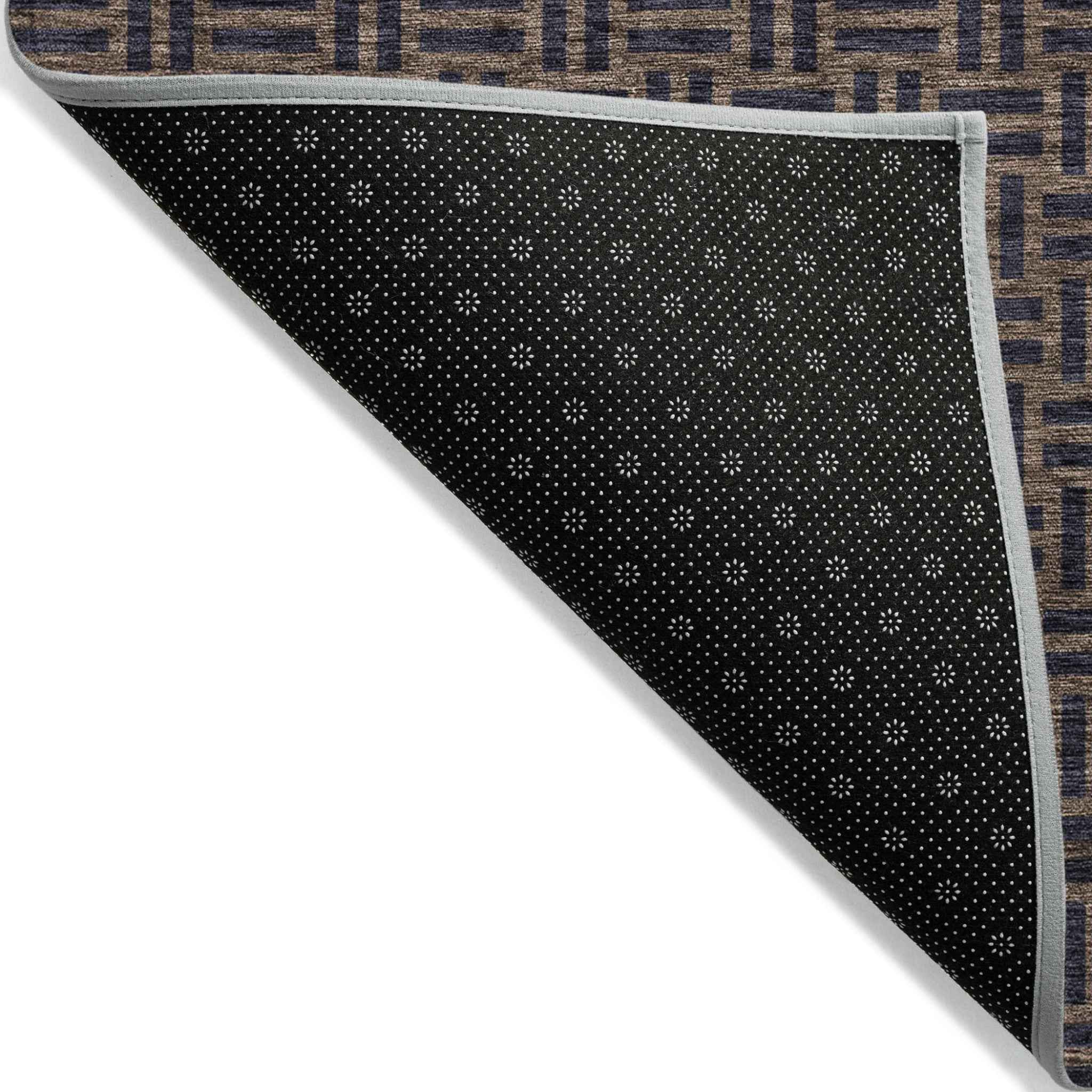 5' X 8' Chocolate And Black Geometric Washable Indoor Outdoor Area Rug