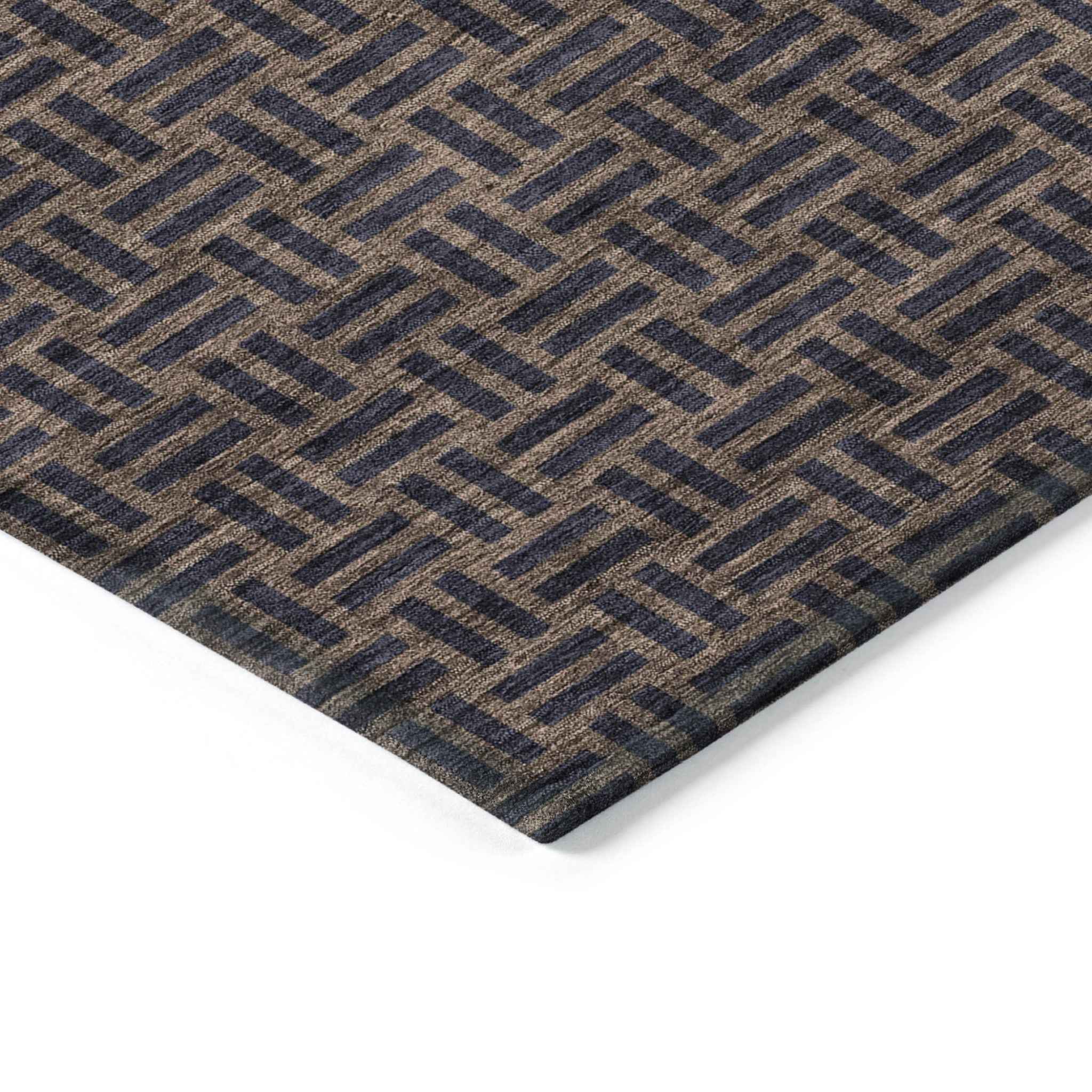 5' X 8' Chocolate And Black Geometric Washable Indoor Outdoor Area Rug