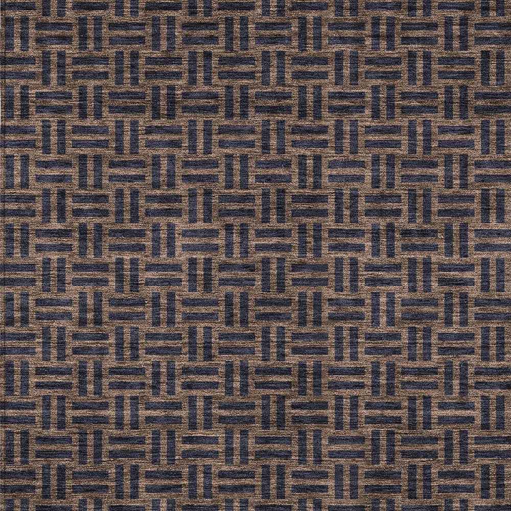 5' X 8' Chocolate And Black Geometric Washable Indoor Outdoor Area Rug