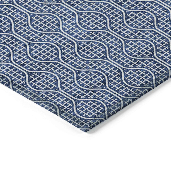 5' X 8' Navy Blue And Ivory Geometric Washable Indoor Outdoor Area Rug