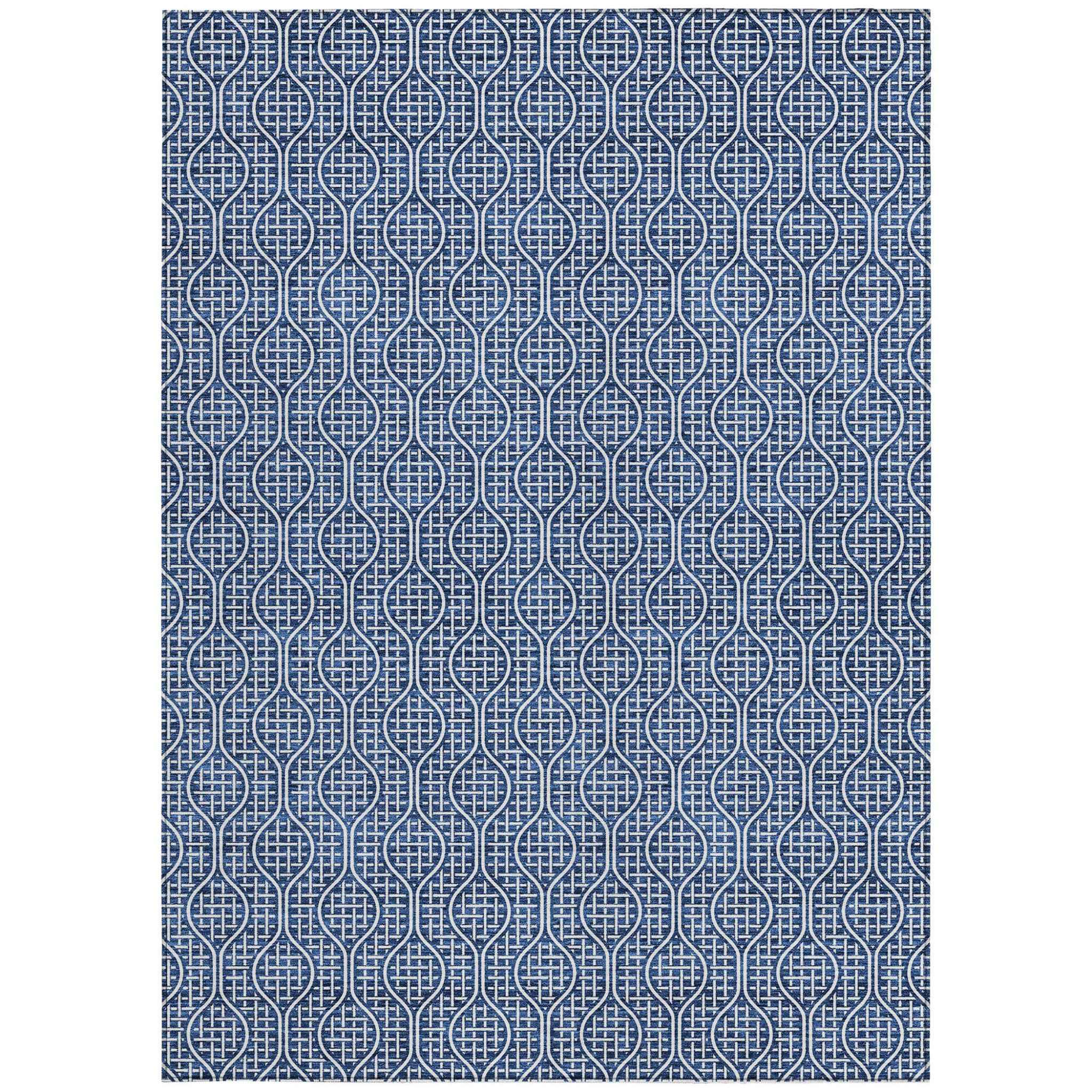 5' X 8' Navy Blue And Ivory Geometric Washable Indoor Outdoor Area Rug