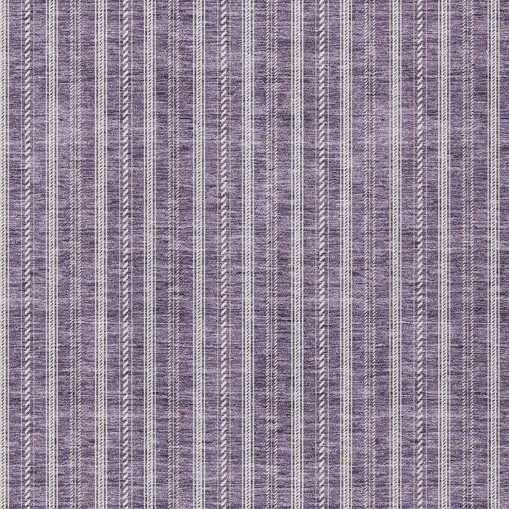 8' X 10' Purple And Ivory Striped Washable Indoor Outdoor Area Rug