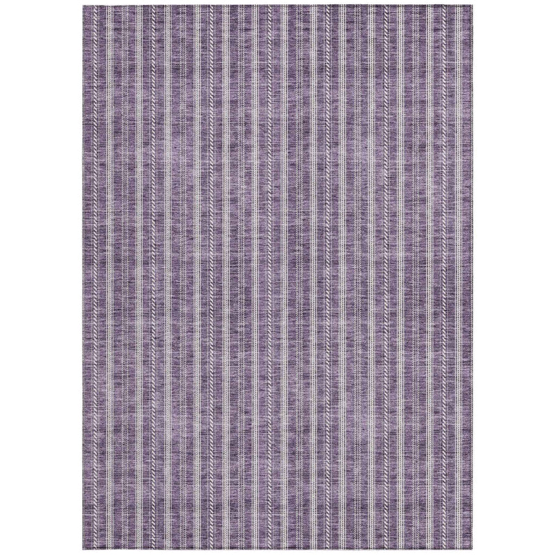 8' X 10' Purple And Ivory Striped Washable Indoor Outdoor Area Rug