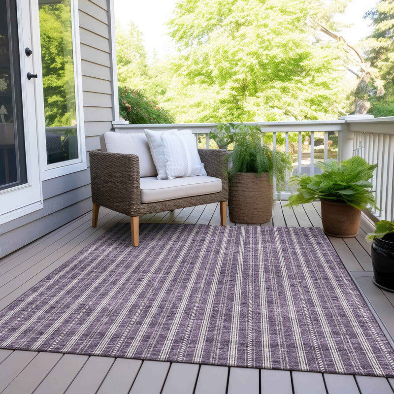 3' X 5' Purple And Ivory Striped Washable Indoor Outdoor Area Rug
