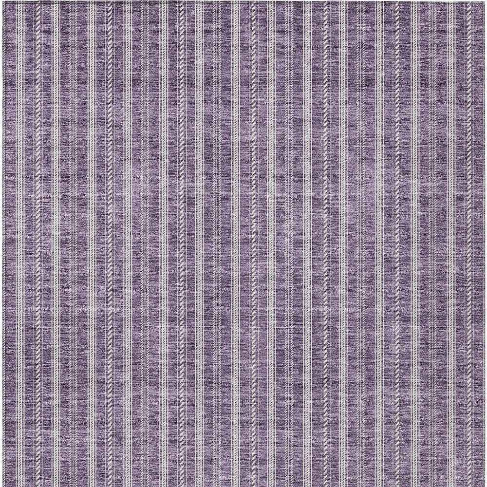 3' X 5' Purple And Ivory Striped Washable Indoor Outdoor Area Rug