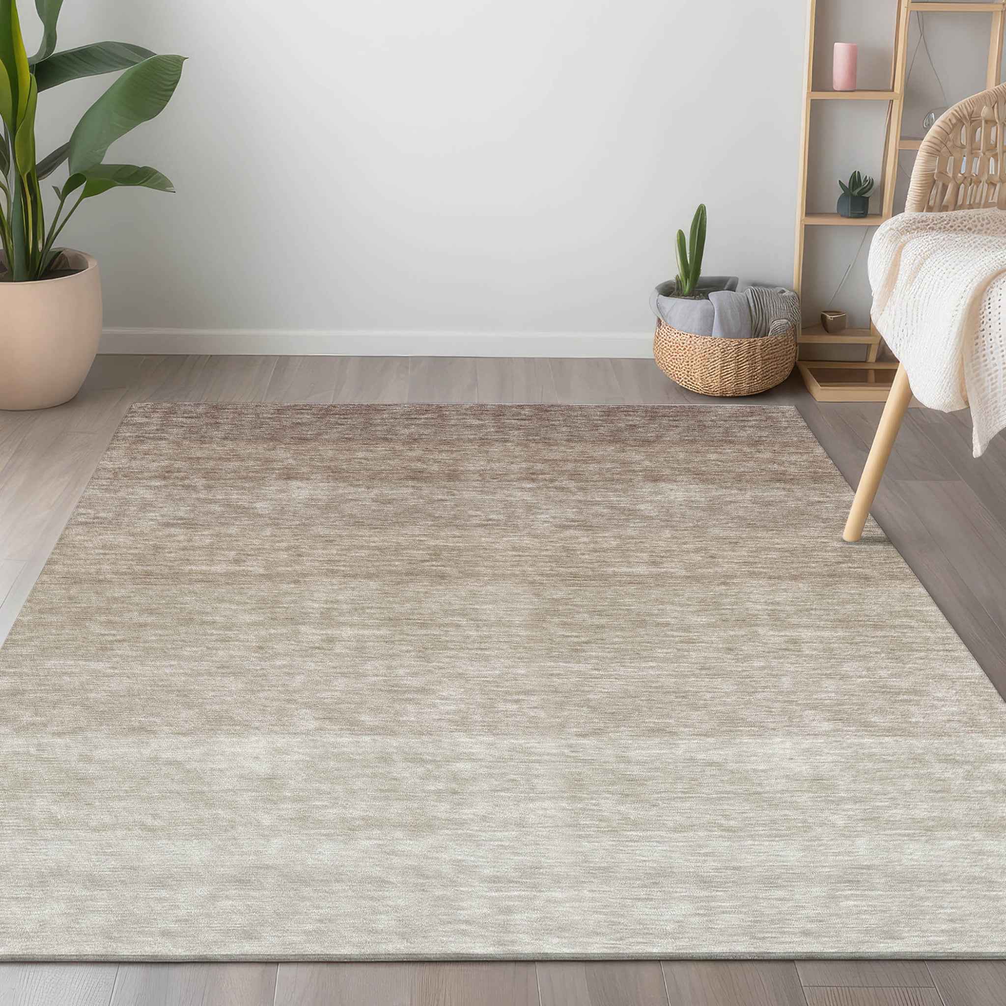 8' X 10' Beige And Ivory Ombre Washable Indoor Outdoor Area Rug