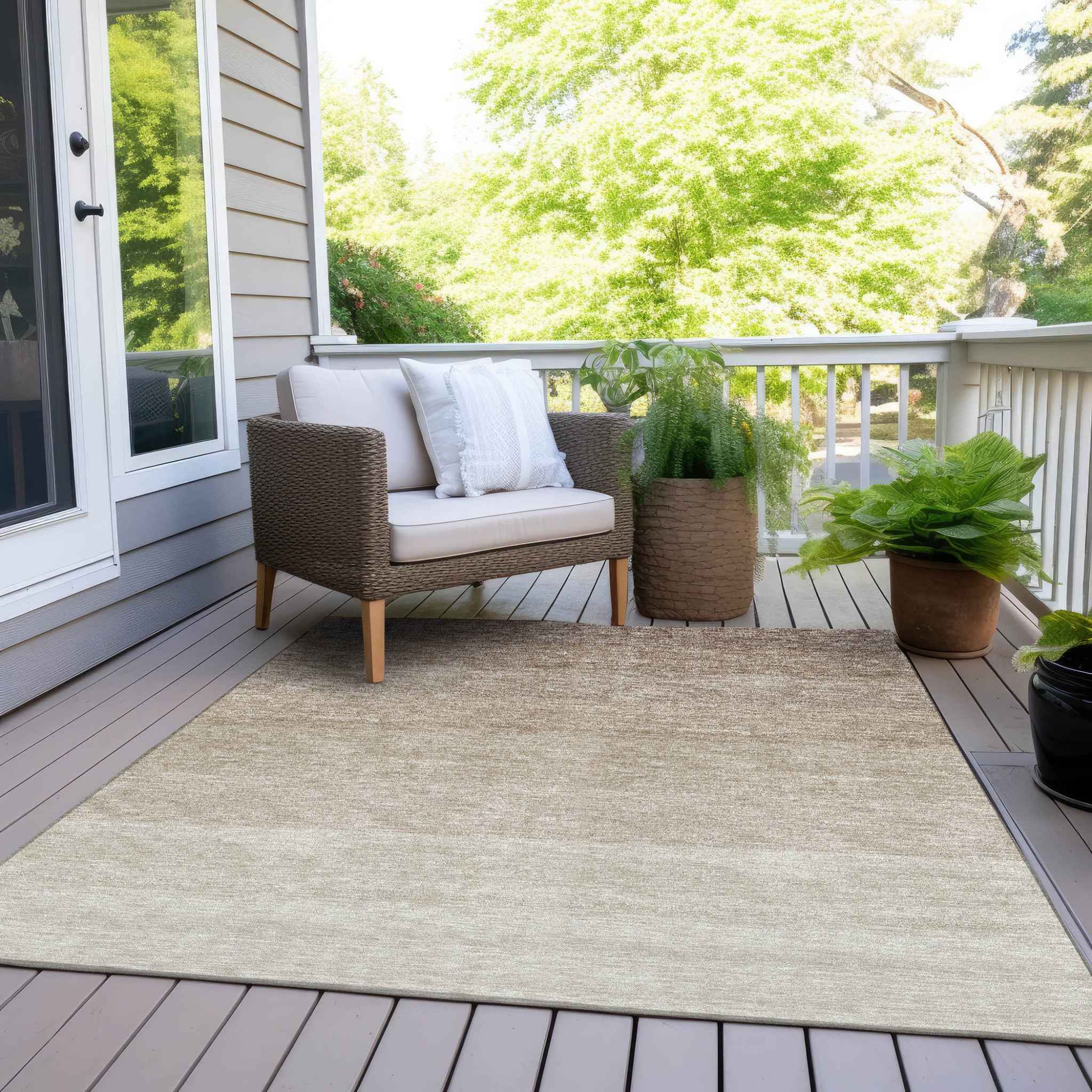 8' X 10' Beige And Ivory Ombre Washable Indoor Outdoor Area Rug
