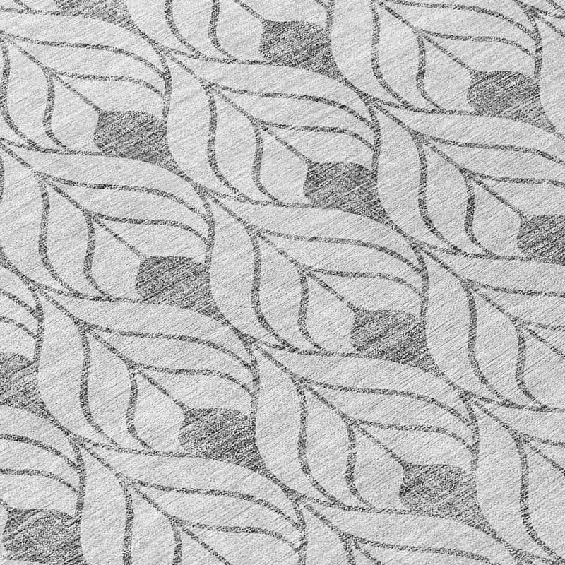 8' Silver And Gray Round Geometric Washable Indoor Outdoor Area Rug