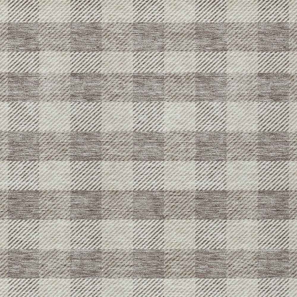 8' X 10' Taupe And Gray Plaid Washable Indoor Outdoor Area Rug