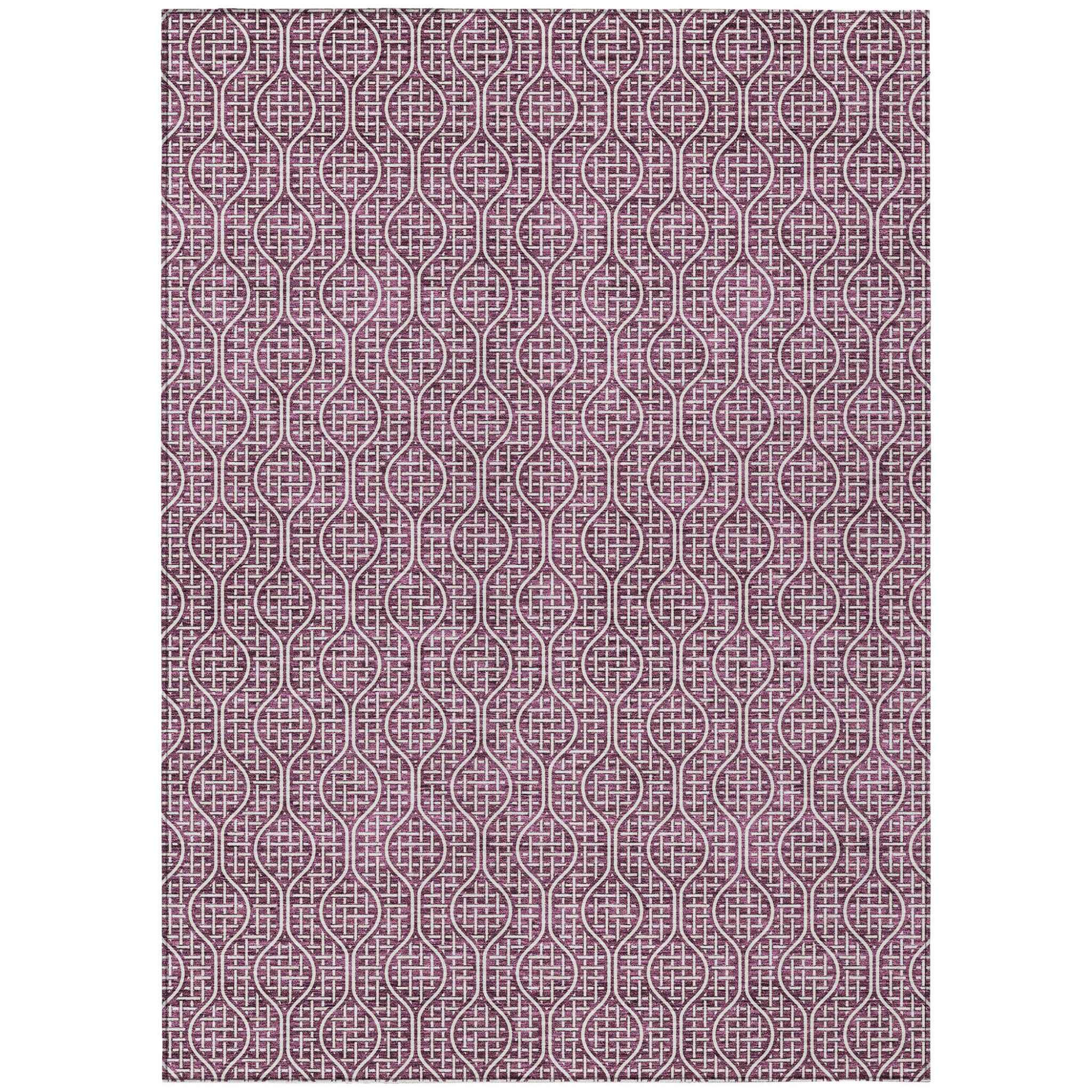 9' X 12' Eggplant And Ivory Geometric Washable Indoor Outdoor Area Rug