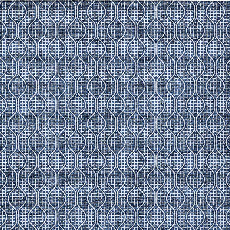 9' X 12' Navy Blue And Ivory Geometric Washable Indoor Outdoor Area Rug