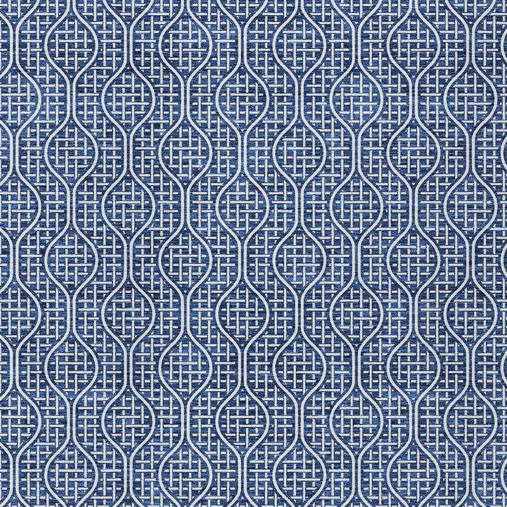 9' X 12' Navy Blue And Ivory Geometric Washable Indoor Outdoor Area Rug