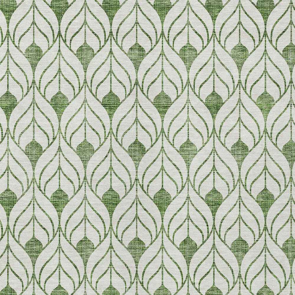 9' X 12' Green And Ivory Geometric Washable Indoor Outdoor Area Rug