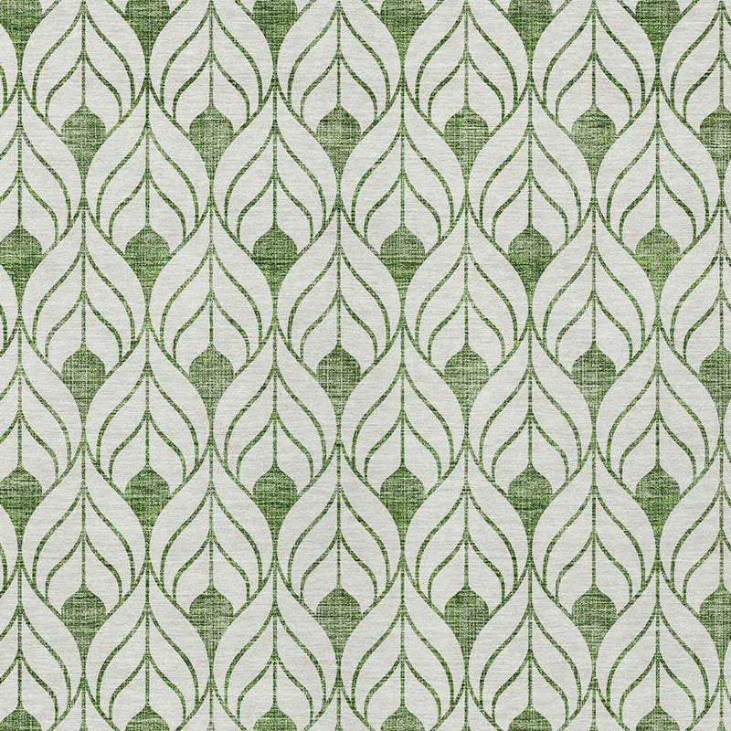 9' X 12' Green And Ivory Geometric Washable Indoor Outdoor Area Rug