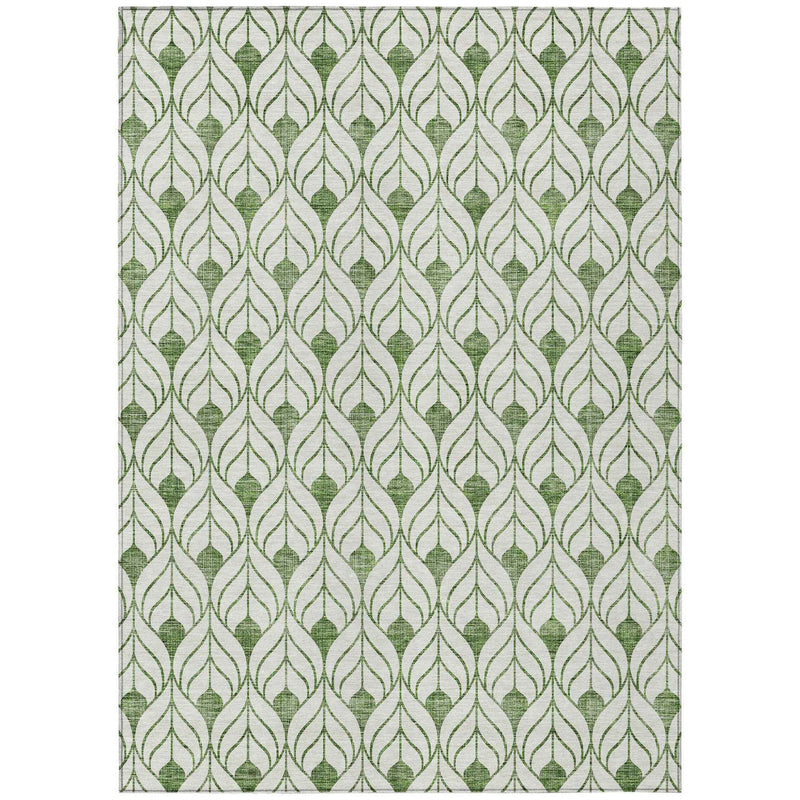 9' X 12' Green And Ivory Geometric Washable Indoor Outdoor Area Rug