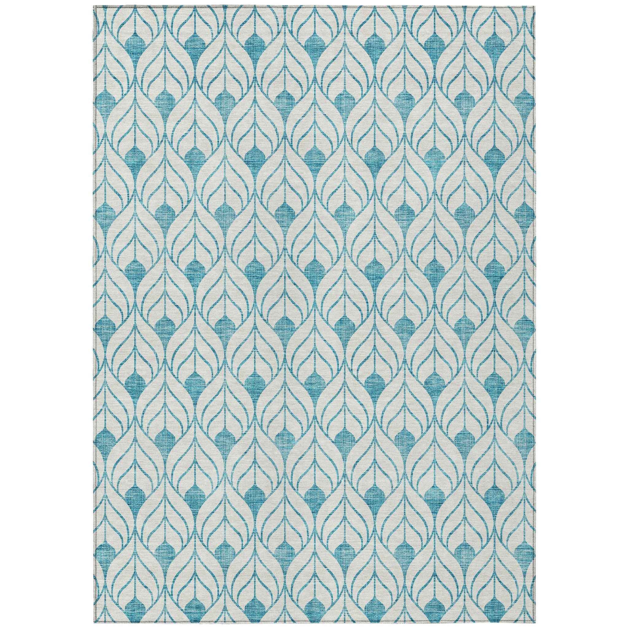 10' X 14' Teal Blue And Ivory Geometric Washable Indoor Outdoor Area Rug