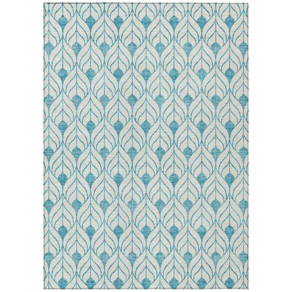 10' X 14' Teal Blue And Ivory Geometric Washable Indoor Outdoor Area Rug
