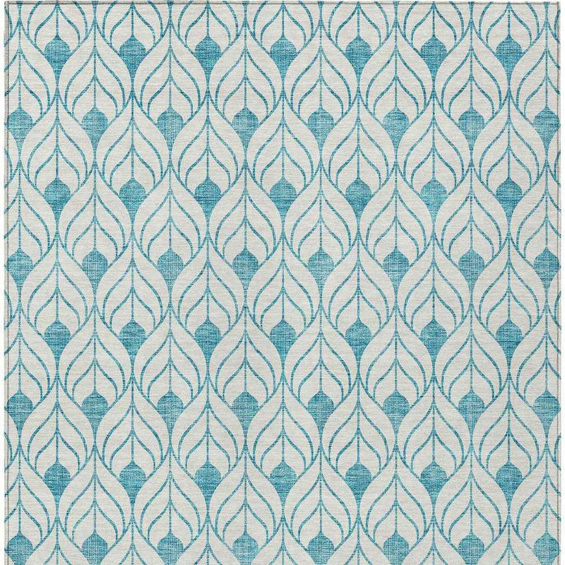 10' X 14' Teal Blue And Ivory Geometric Washable Indoor Outdoor Area Rug