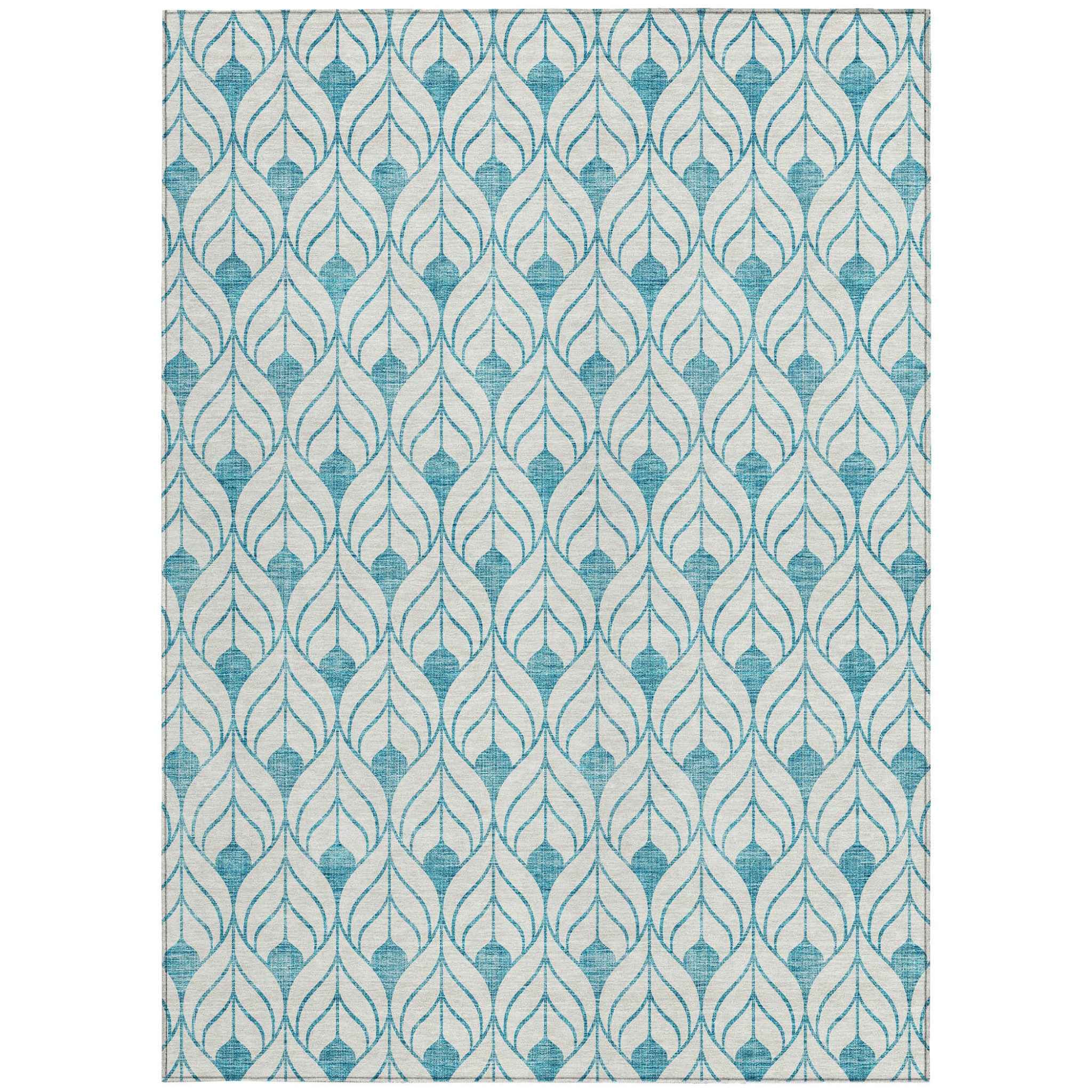 10' X 14' Teal Blue And Ivory Geometric Washable Indoor Outdoor Area Rug