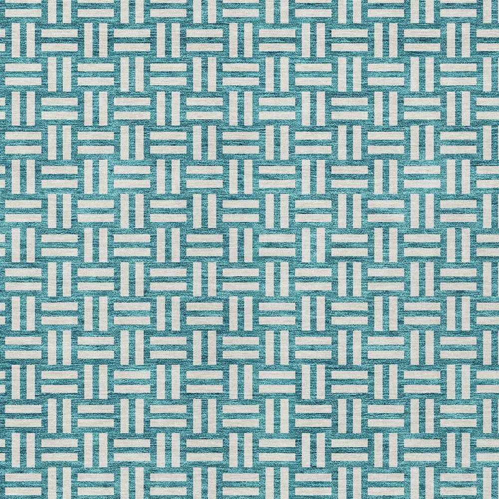 3' X 5' Teal Blue And Gray Geometric Washable Indoor Outdoor Area Rug