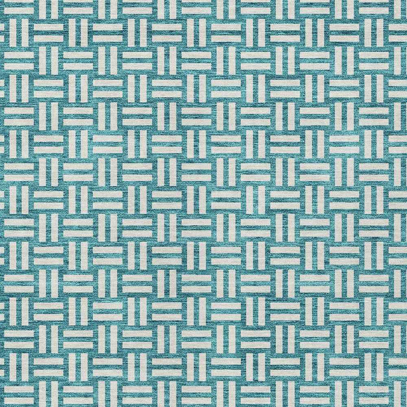 3' X 5' Teal Blue And Gray Geometric Washable Indoor Outdoor Area Rug