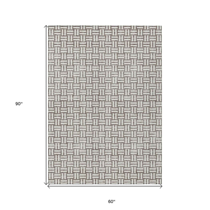 5' X 8' Taupe And Gray Geometric Washable Indoor Outdoor Area Rug