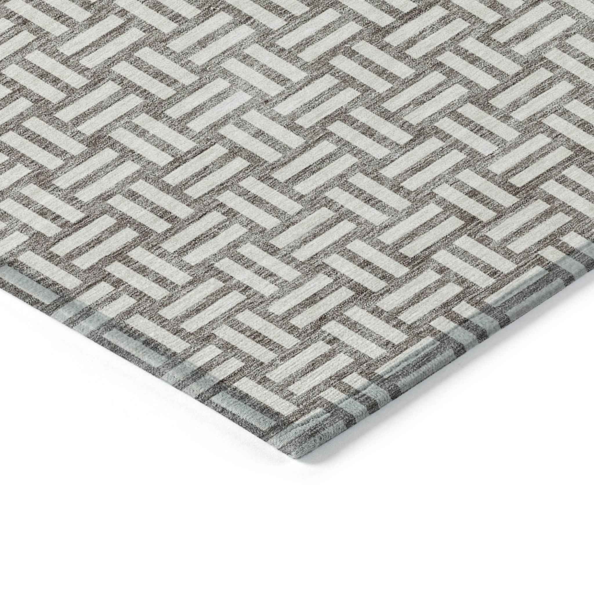 5' X 8' Taupe And Gray Geometric Washable Indoor Outdoor Area Rug