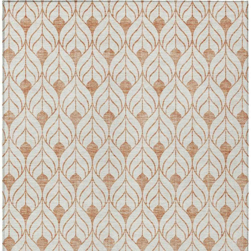 9' X 12' Salmon And Beige Geometric Washable Indoor Outdoor Area Rug