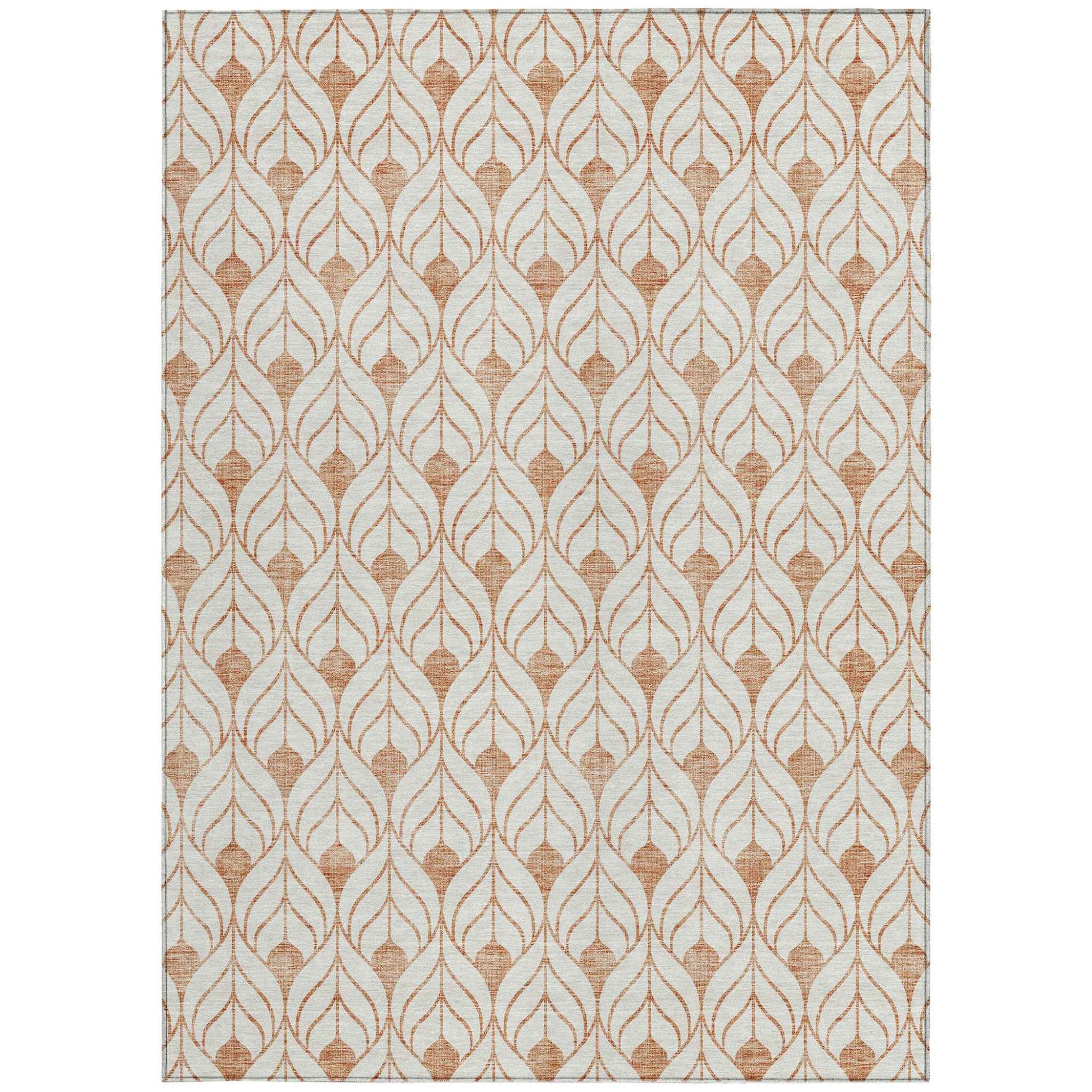 9' X 12' Salmon And Beige Geometric Washable Indoor Outdoor Area Rug