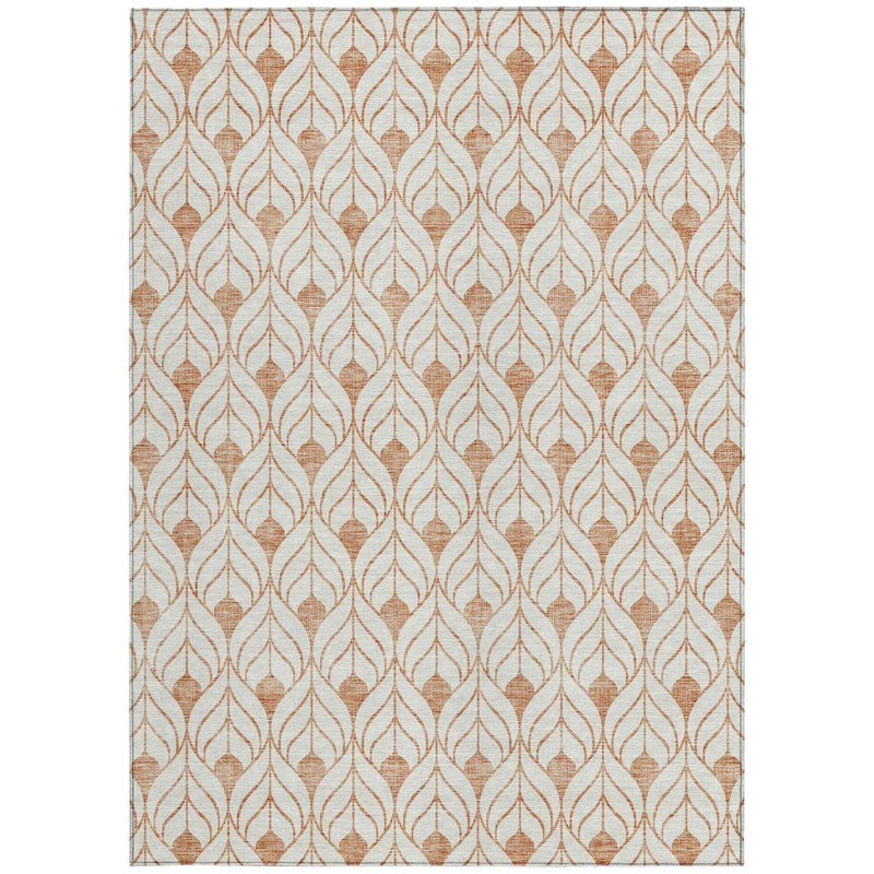 9' X 12' Salmon And Beige Geometric Washable Indoor Outdoor Area Rug