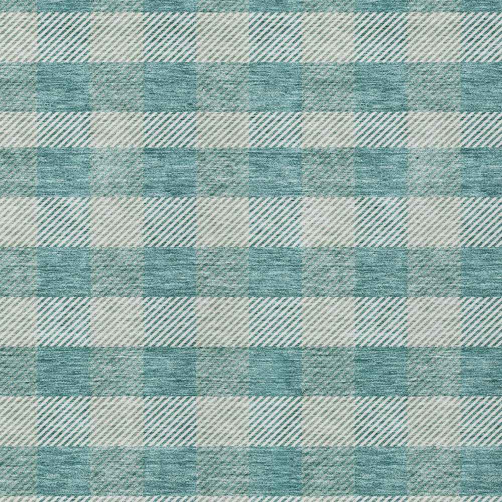 3' X 5' Teal Blue And Ivory Plaid Washable Indoor Outdoor Area Rug
