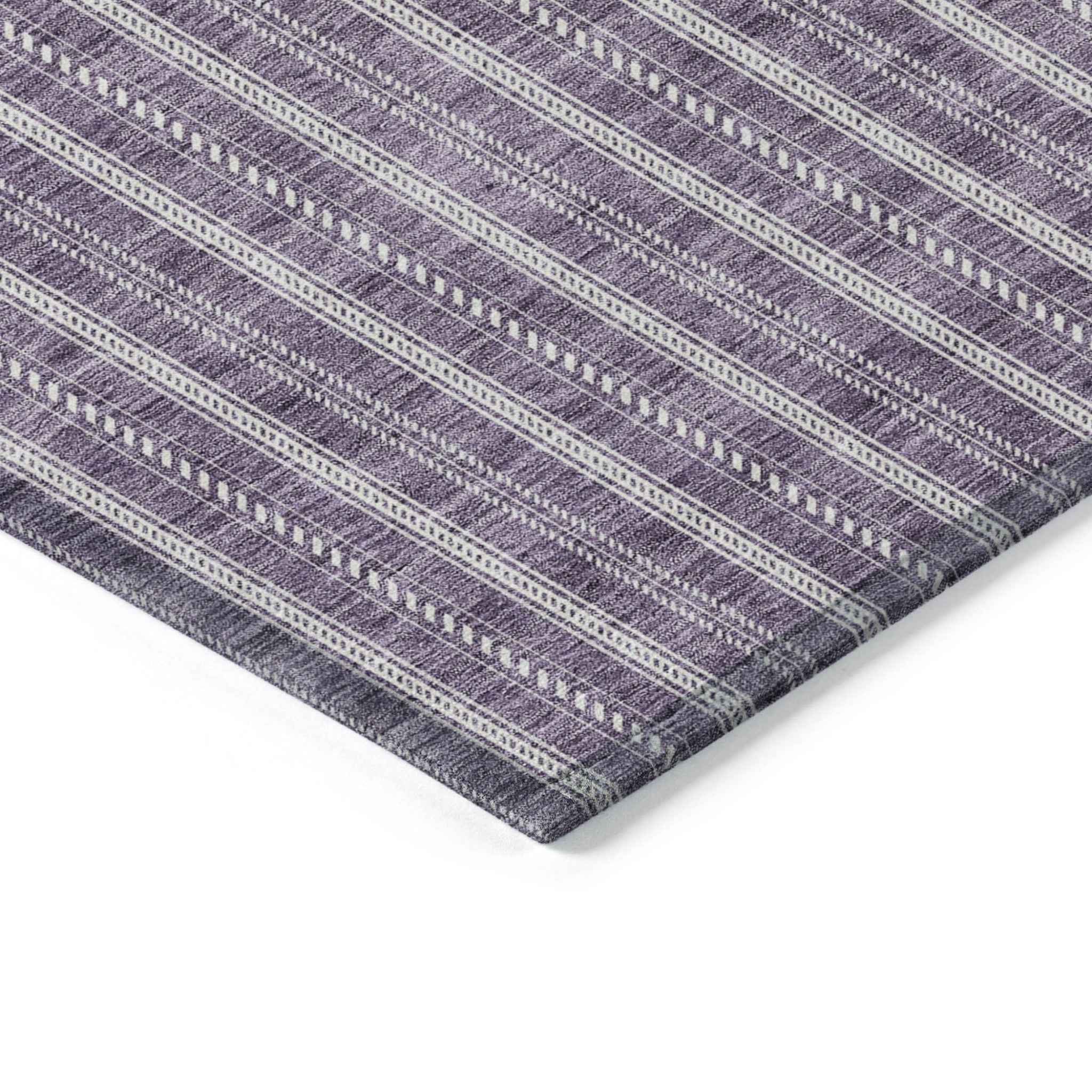 5' X 8' Purple And Ivory Striped Washable Indoor Outdoor Area Rug