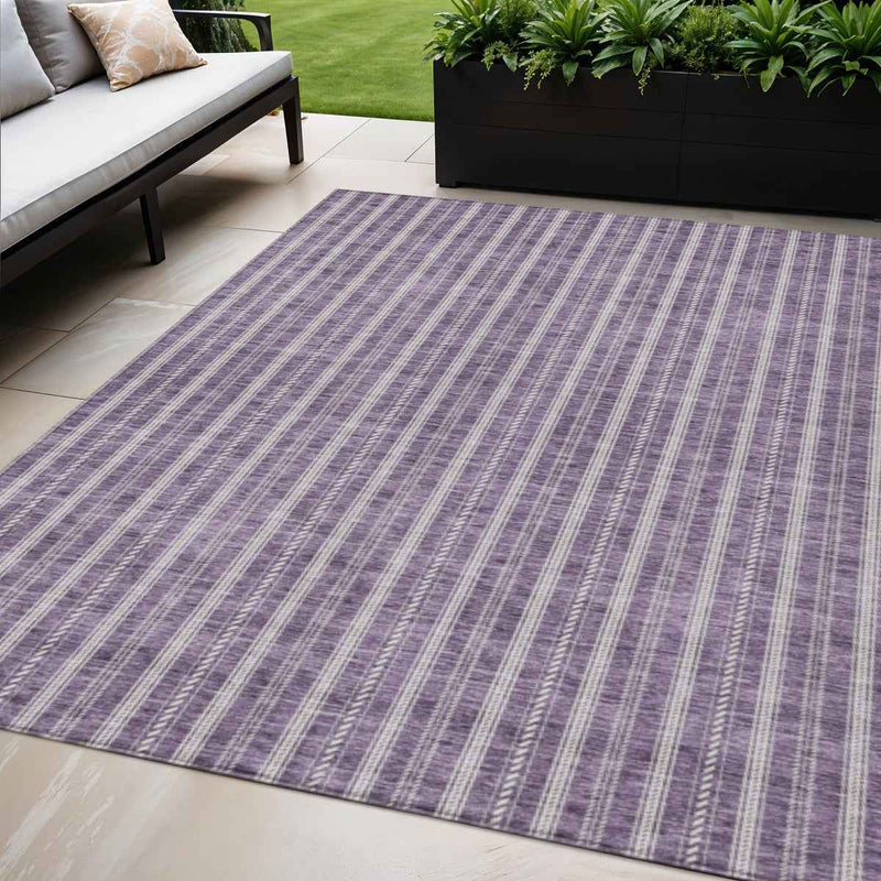 5' X 8' Purple And Ivory Striped Washable Indoor Outdoor Area Rug