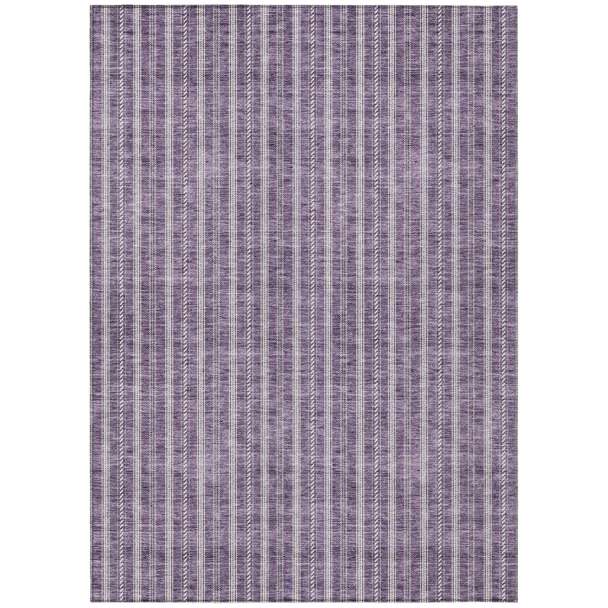 5' X 8' Purple And Ivory Striped Washable Indoor Outdoor Area Rug