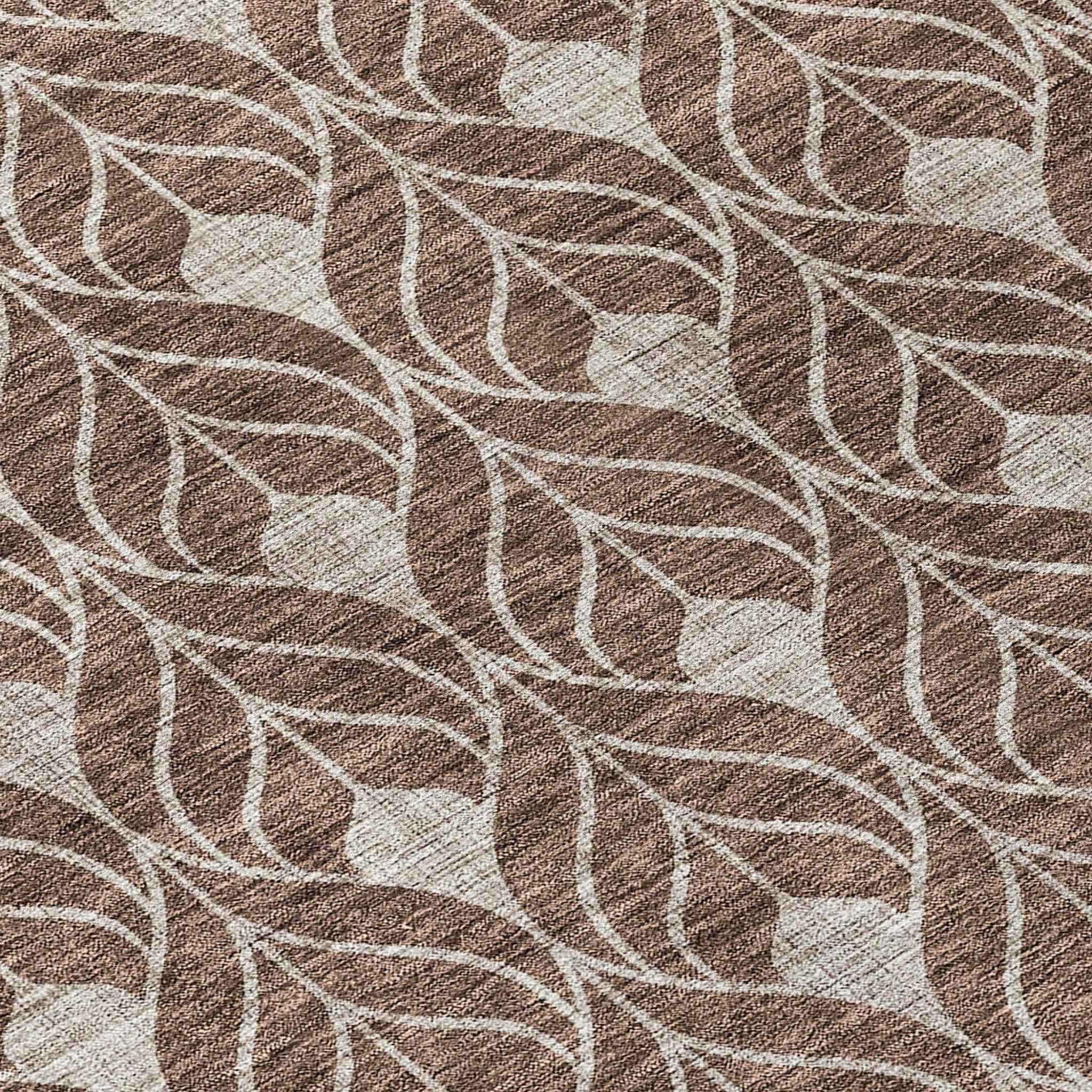 8' Chocolate And Beige Round Geometric Washable Indoor Outdoor Area Rug