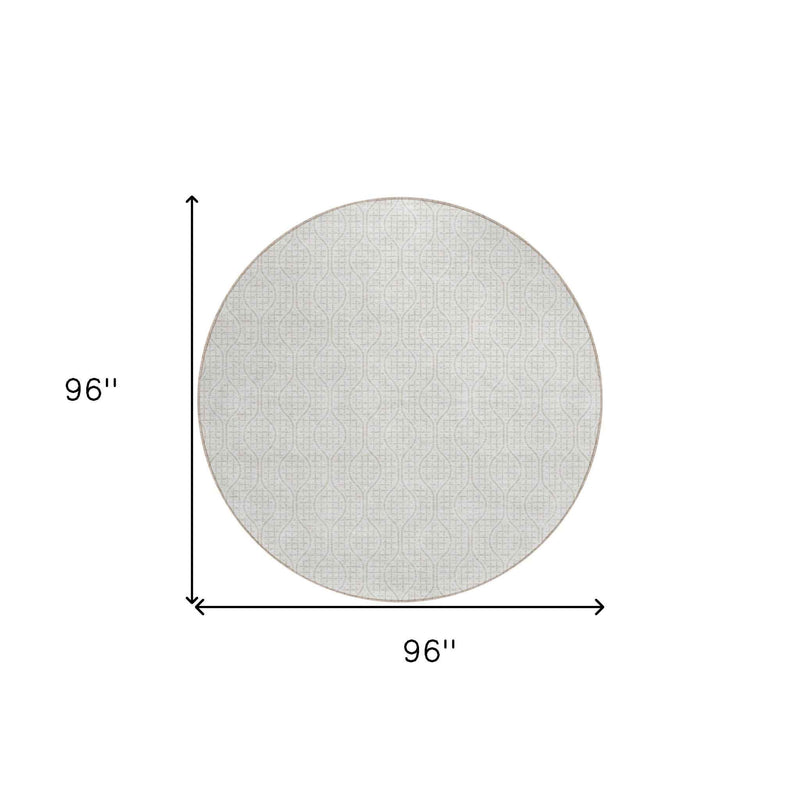 8' Ivory And Beige Round Geometric Washable Indoor Outdoor Area Rug