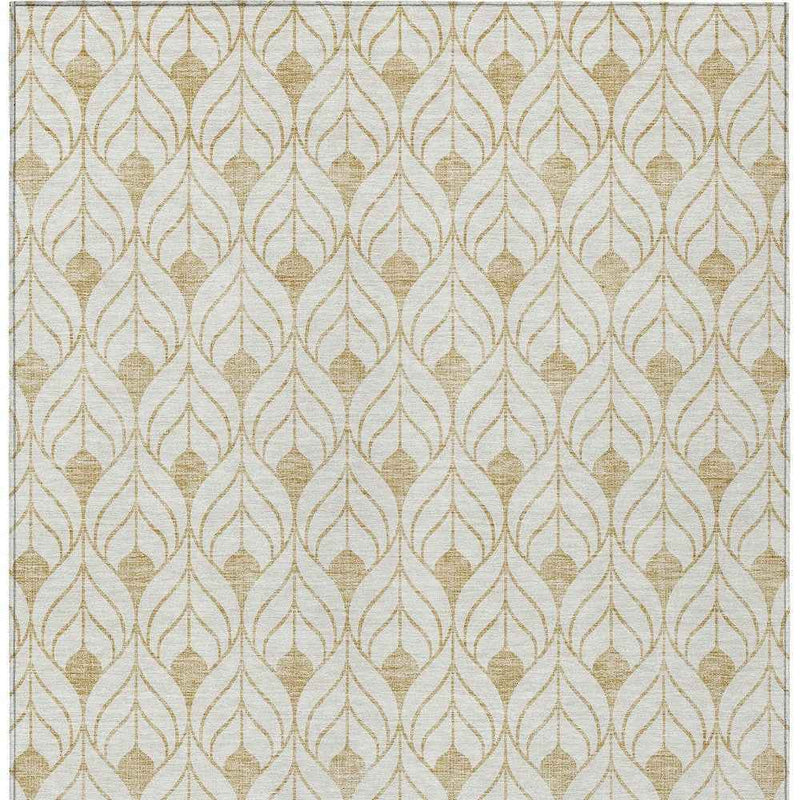 8' X 10' Gold And Beige Geometric Washable Indoor Outdoor Area Rug